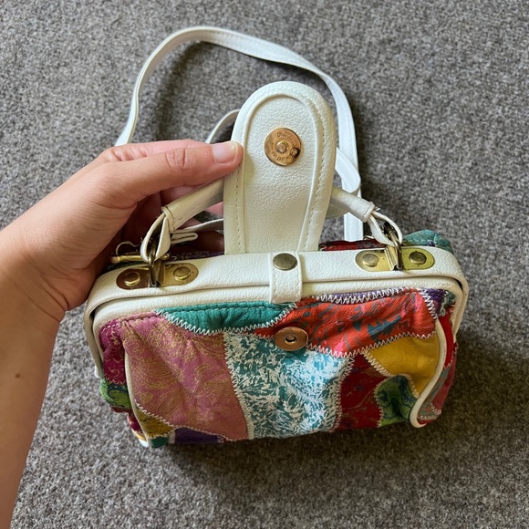 Vintage 90s Y2K Chateau Genuine Leather Patchwork Top Handle Crossbody Bag - Picture 12 of 15